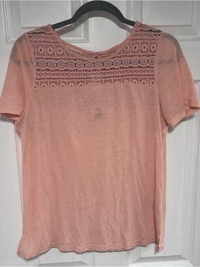 Old Navy Peach/Pink Lace Yoke Short Sleeve Top Size M